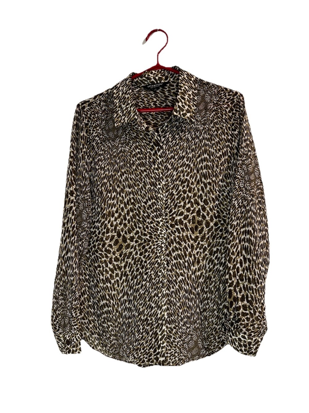 Liverpool Los Angeles Sheer Animal Print Button Front Blouse Size Medium
